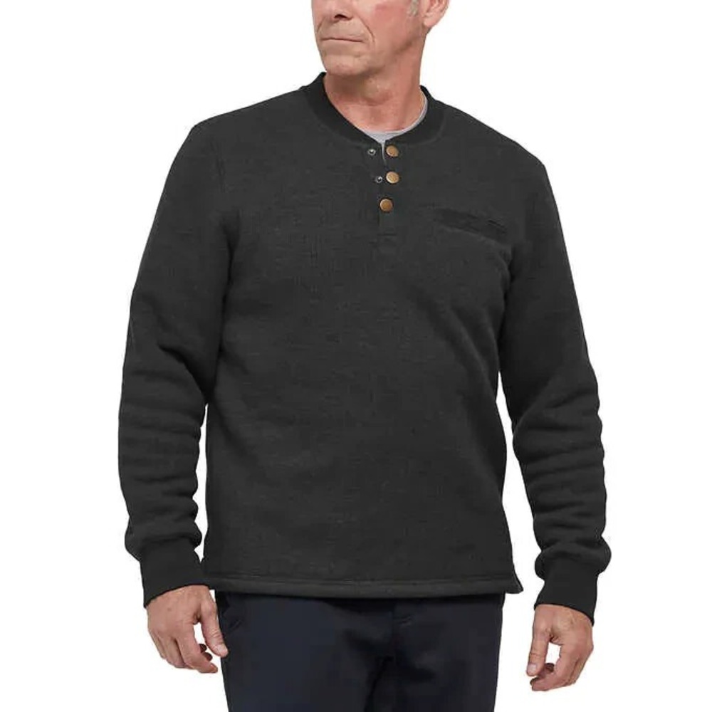 Magnum Henley Fleece Lined Pullover Shirt Men Small Work Black Heather